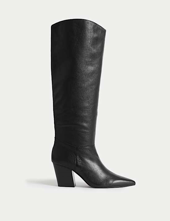 Leather Pointed Knee High Boots
