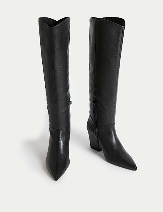 Leather Pointed Knee High Boots