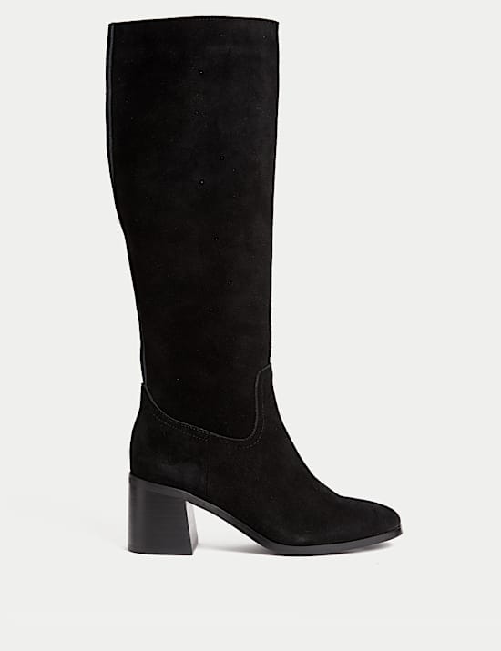 Wide Fit Suede Block Heel Knee High Boots
