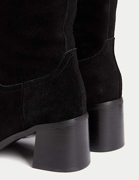 Suede Block Heel Knee High Boots