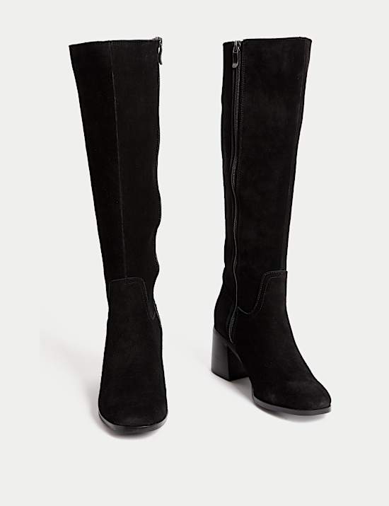 Suede Block Heel Knee High Boots