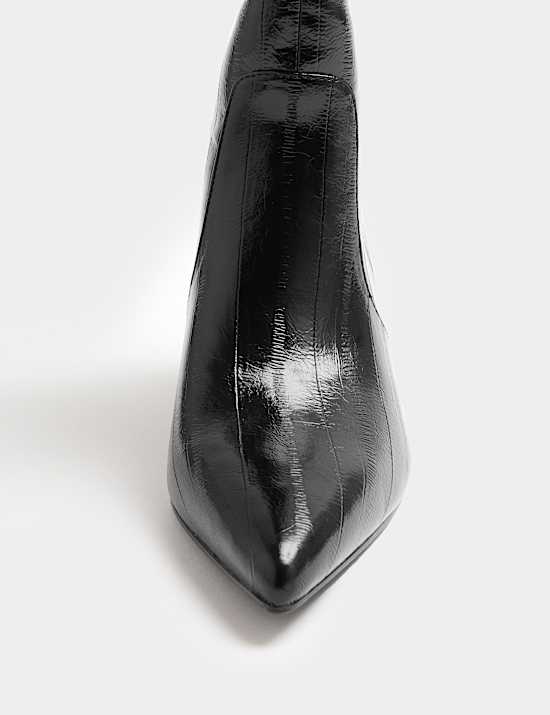 Eel Print Block Heel Knee High Boots