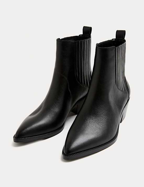 Botines estilo cowboy de piel con puntera de pico y tacón en bloque