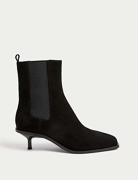 Suede Chelsea Kitten Heel Ankle Boots