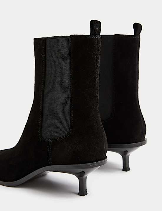 Suède Chelsea-enkellaarsjes met kittenhak