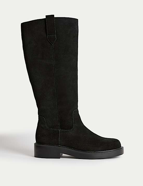 Suede Chunky Pull On Knee High Boots