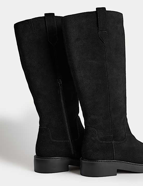 Suede Chunky Pull On Knee High Boots