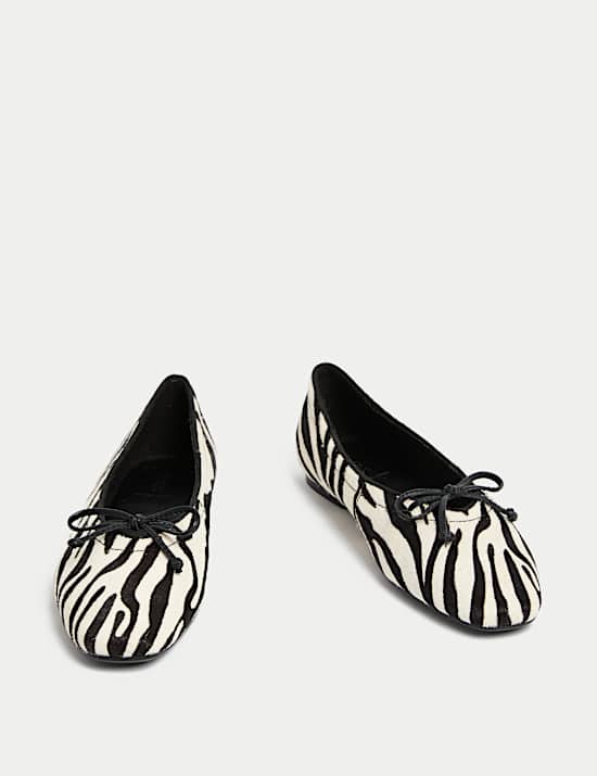 Leather Pony Hair Zebra Print Bow Ballet Pumps