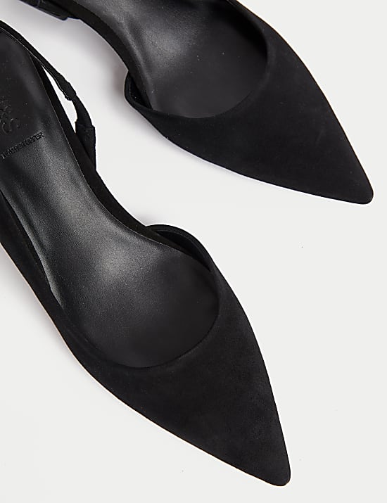 Leather Block Heel Court Shoes