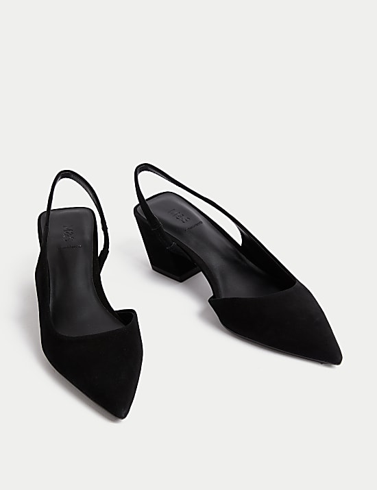Leather Block Heel Court Shoes