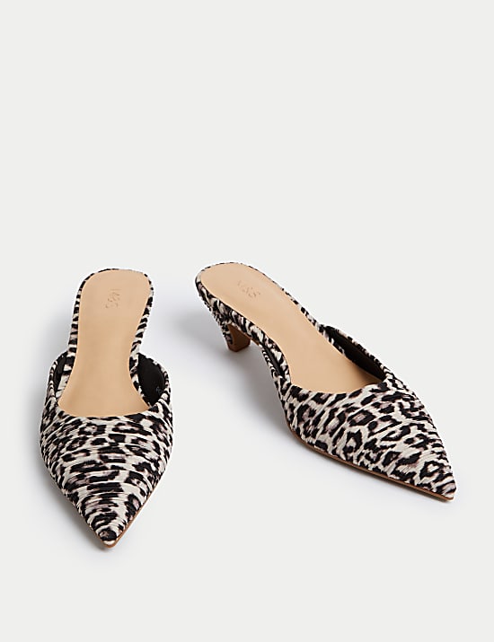 Leopard Print Slip On Kitten Heel Mules