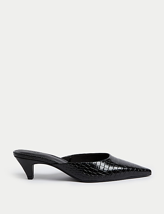 Mules à talons bobine et motif crocodile