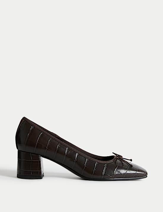 Croc Block Heel Court Shoes
