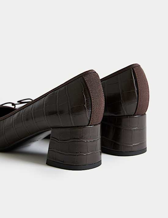 Croc Block Heel Court Shoes