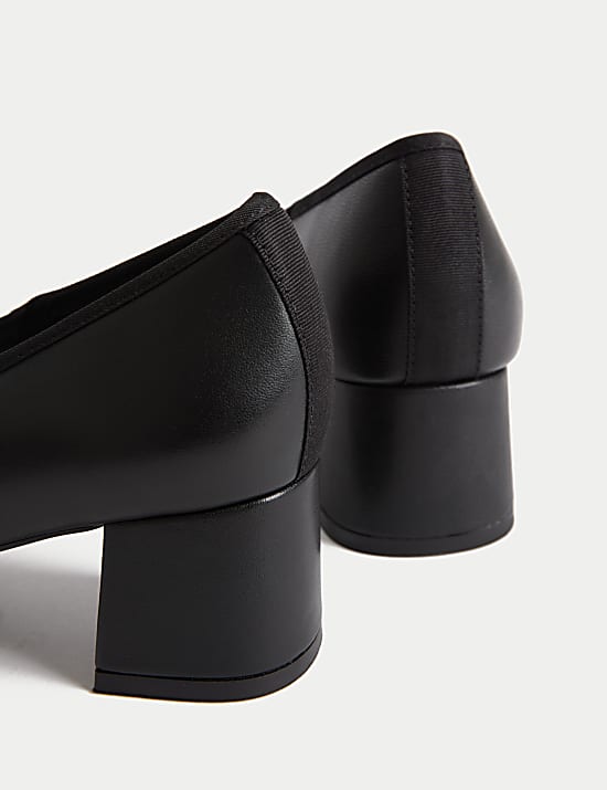 Leather Block Heel Court Shoes