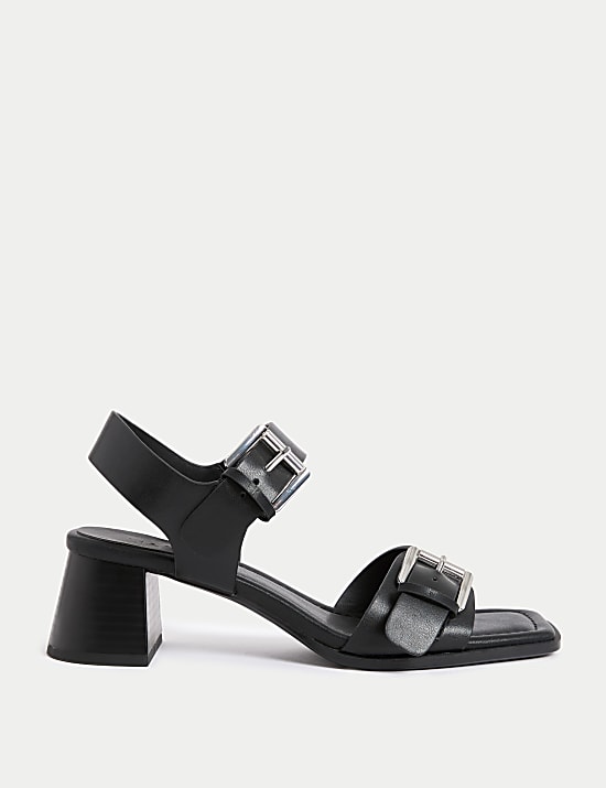 Double Buckle Block Heel Sandal