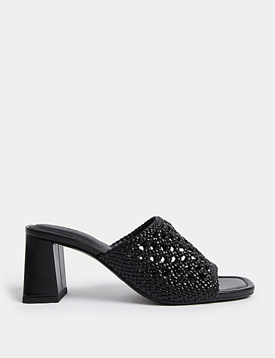 Zapatos de tejido con puntera abierta y tac&oacute;n en bloque