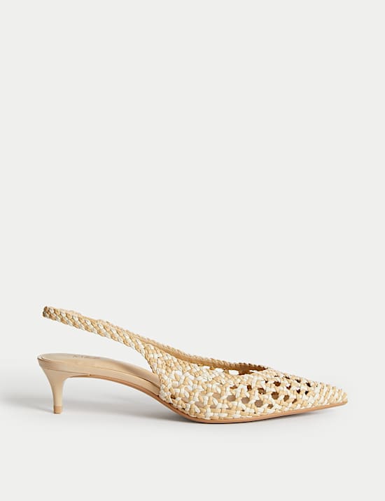 Woven Kitten Heel Slingback Shoes