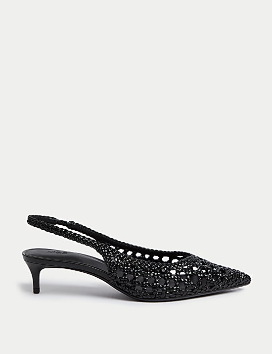 Woven Kitten Heel Slingback Shoes