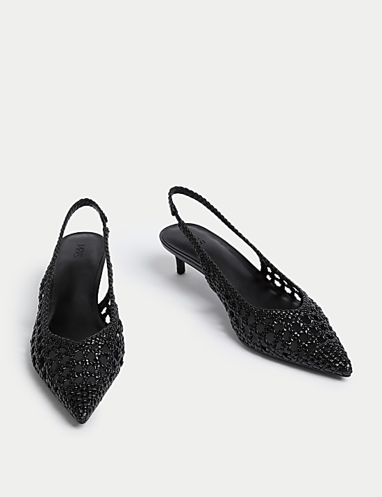 Woven Kitten Heel Slingback Shoes
