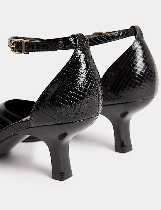 Ankle Strap Kitten Heel Pointed Court Shoes