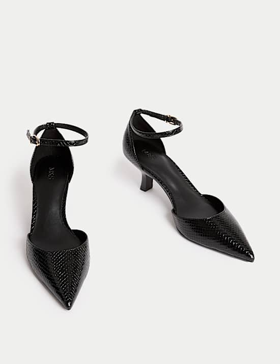 Ankle Strap Kitten Heel Pointed Court Shoes