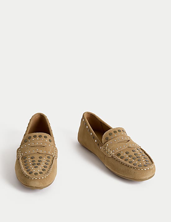Suede Studded Flat Shoes
