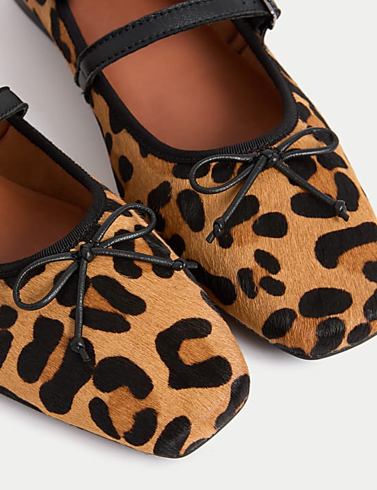 Leather Leopard Print Chisel Toe Ballet Pumps