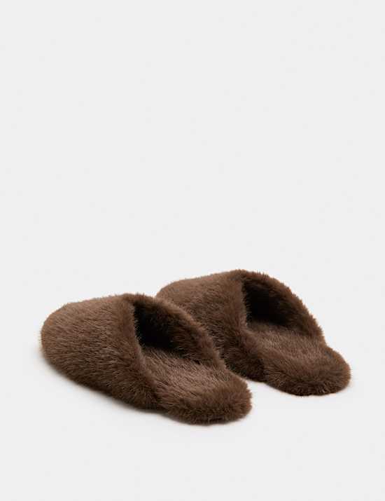 Faux Fur Round Toe Mule Slippers