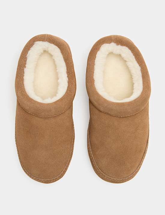 Suede Faux Fur Lined Mule Slippers