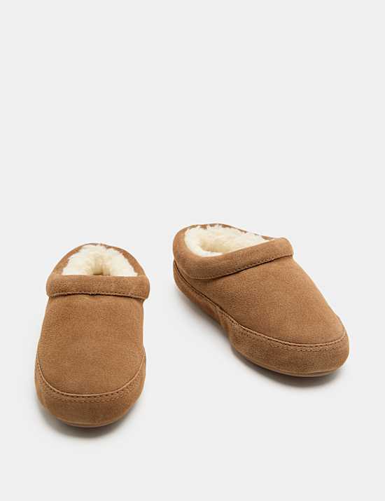 Suede Faux Fur Lined Mule Slippers