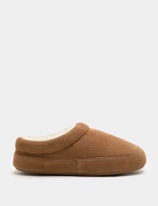 Suede Faux Fur Lined Mule Slippers