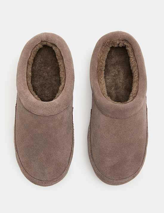 Suede Faux Fur Lined Mule Slippers