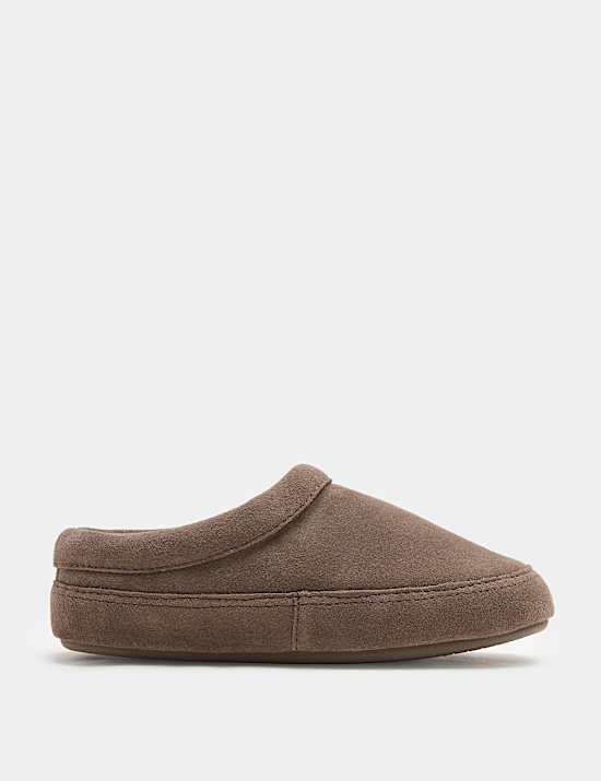 Suede Faux Fur Lined Mule Slippers