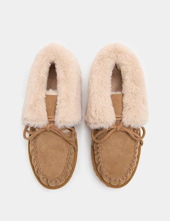 Suede Bow Slipper Boots