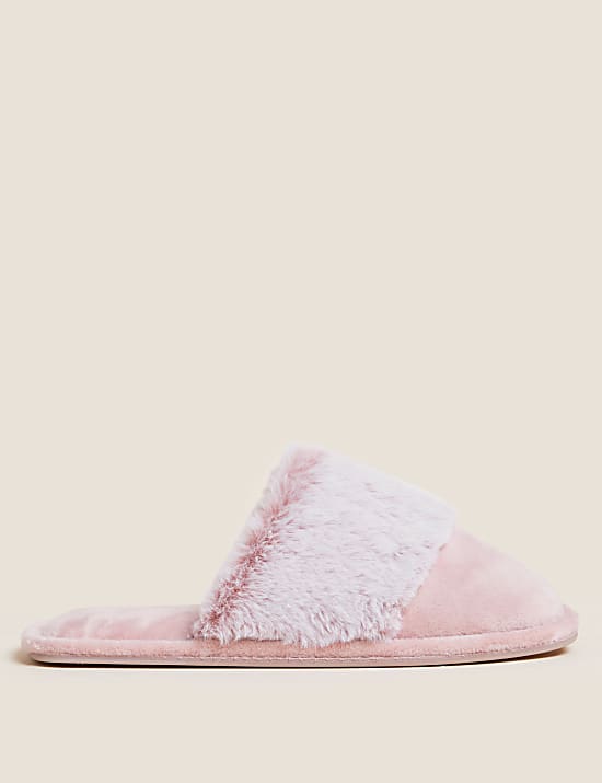 Faux Fur Cuff Mule Slippers