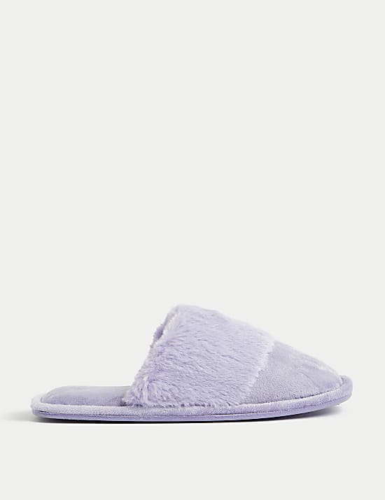 Faux Fur Cuff Mule Slippers