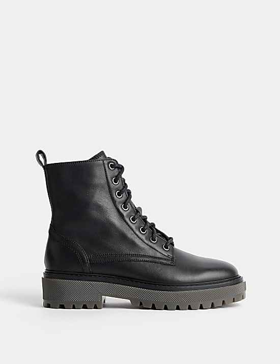 Leather Lace Up Flatform Boots DARK BROWN Boots M S MY