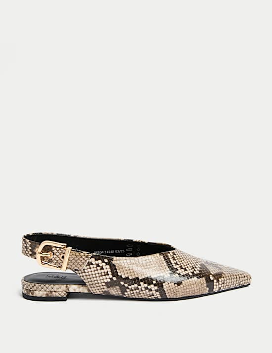 Snake Print Flat Pointed Slingback Shoes