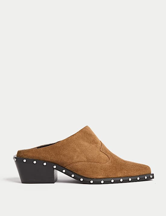 Suede Studded Block Heel Clogs