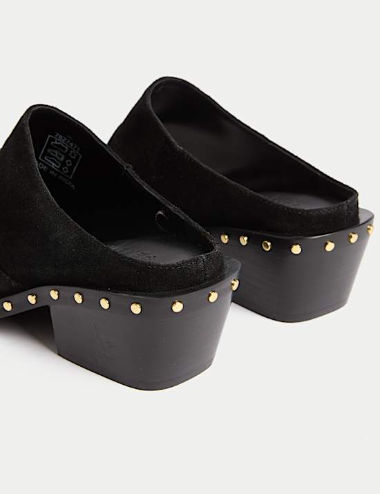 Suede Studded Block Heel Clogs