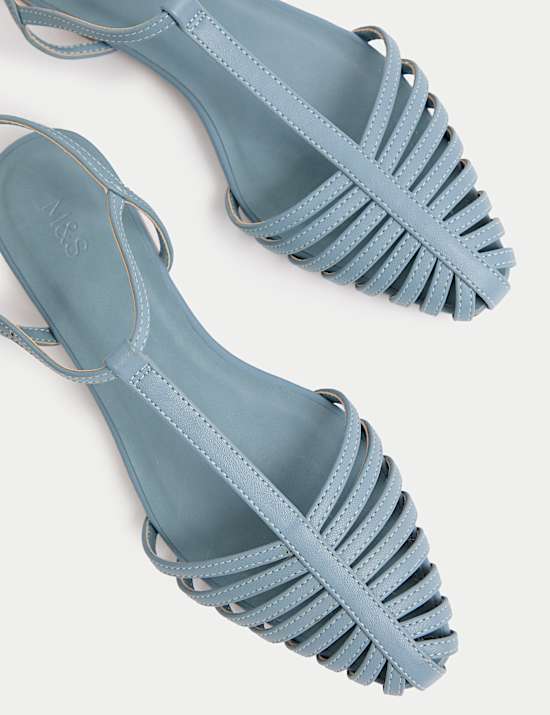 Ankle Strap T Bar Flat Pointed Sandals