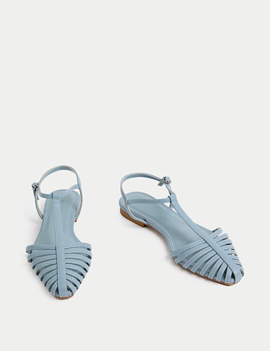 Ankle Strap T Bar Flat Pointed Sandals