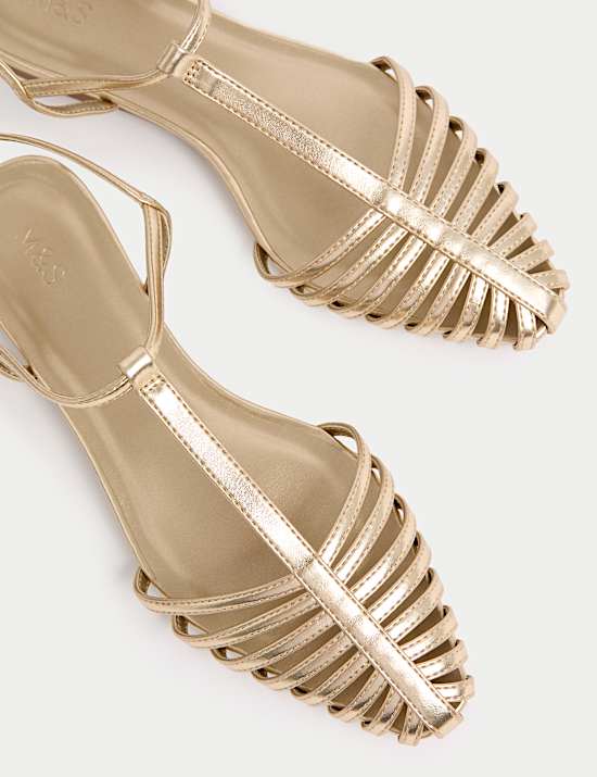 Ankle Strap T Bar Flat Pointed Sandals