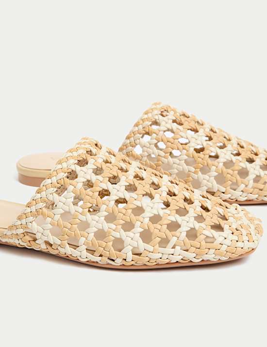 Woven Slip On Flat Mules