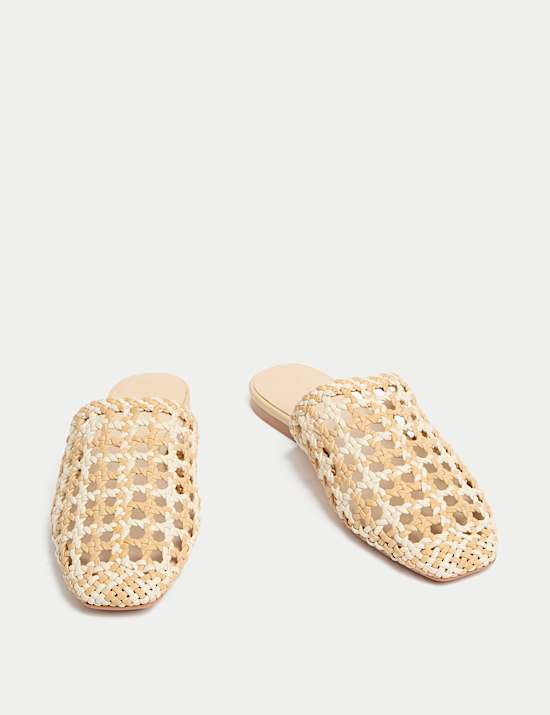 Woven Slip On Flat Mules