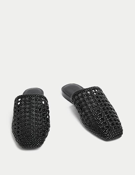 Woven Slip On Flat Mules