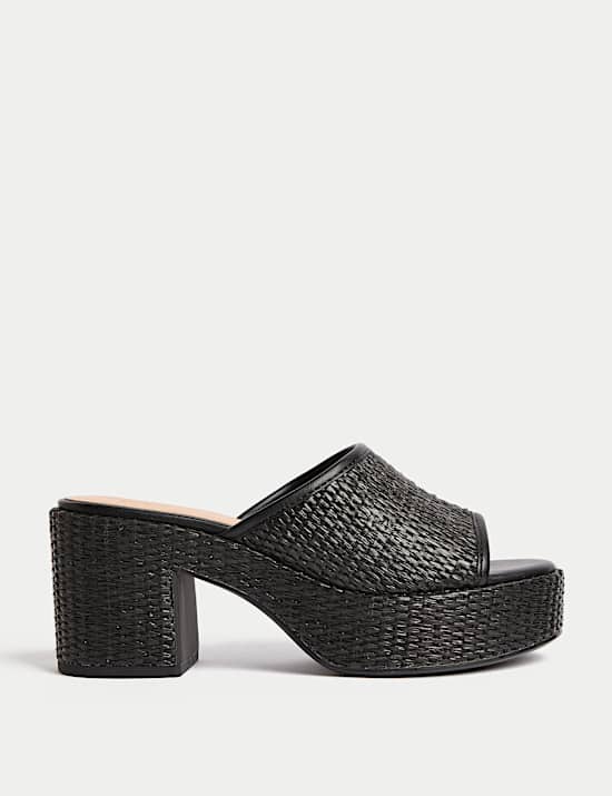 Raffia Woven Platform Peep Toe Mules