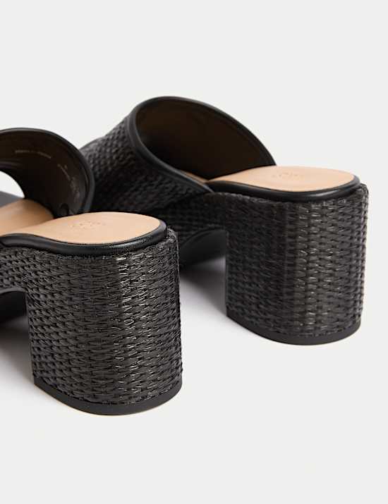 Raffia Woven Platform Peep Toe Mules