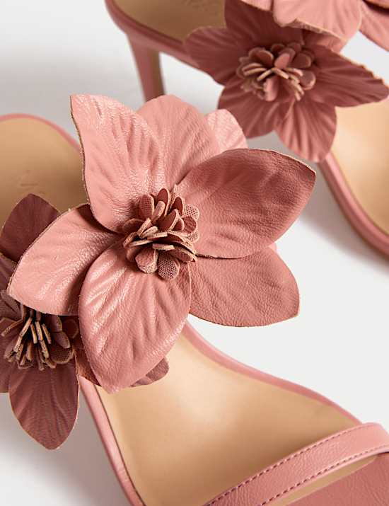 Metallic Flower Corsage Stiletto Mules